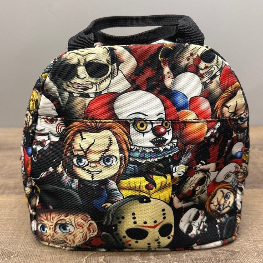 Horror Movie Characters Insulated Lunch Bag Chibi Slasher Icons Cooler Tote